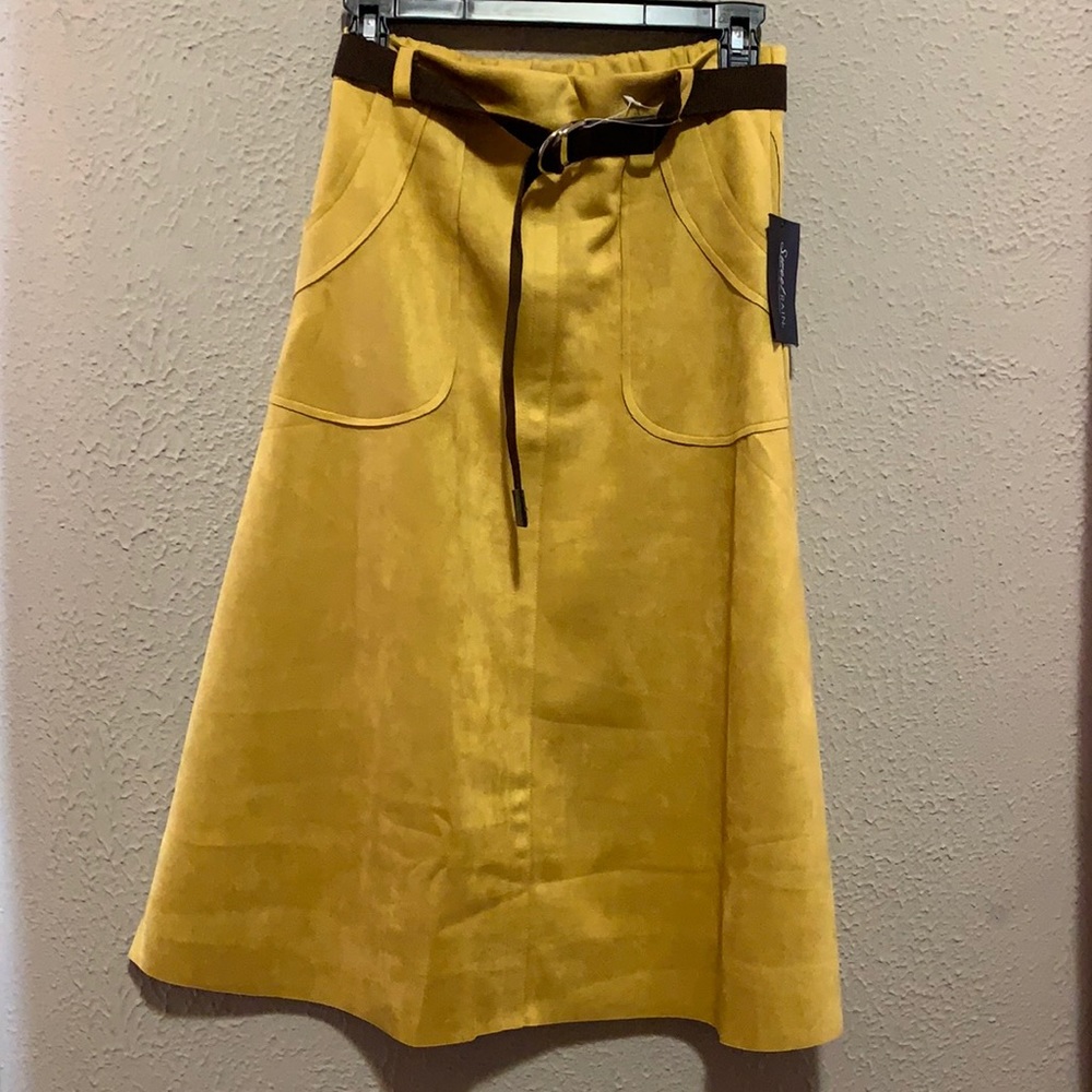 Yellow faux suede skirt